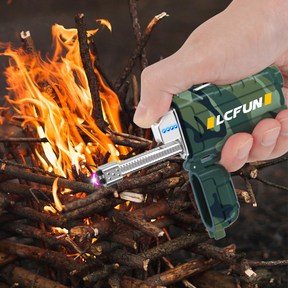 LcFun Electric Lighter Rechargeable Arc Lighter 360°Flexible Neck, Windproof Plasma Lighters with LED Battery Display & Flashlight, Waterproof Electronic USB Lighter for Candle, Camping, Survival Gear