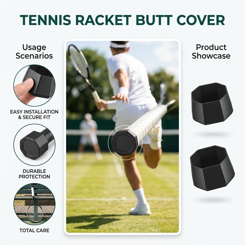 Tennis Racket Butt Cover, 2-Pack Silicone End Cap for Vibration Reduction ¨C Compatible with Tennis, Racquetball, and Squash Rackets (B0CCYPQ8F8)