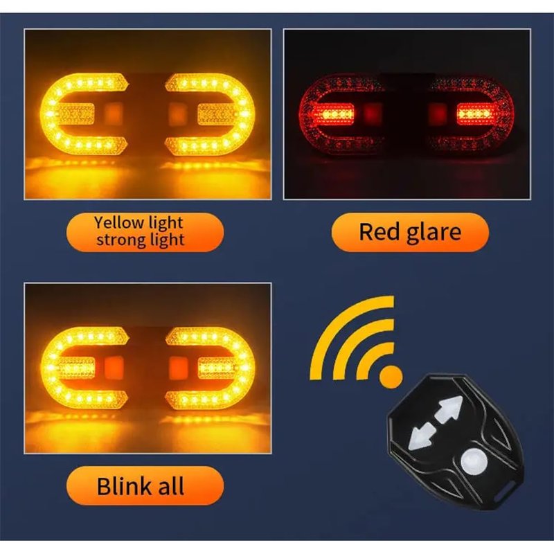 Bike Turn Signals, Bicycle Turn Signals Back with Wireless Remote Control, Rechargeable LED Rear Bike Light, IPX44 Waterproof Bike Safety Light for Night