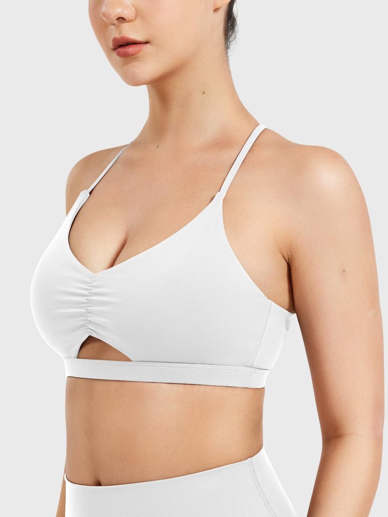 YEOREO Women's Sports Bras Chilene Strappy Criss Cross Open Back Low Impact Removable Cups Gym Yoga Workout Bra White