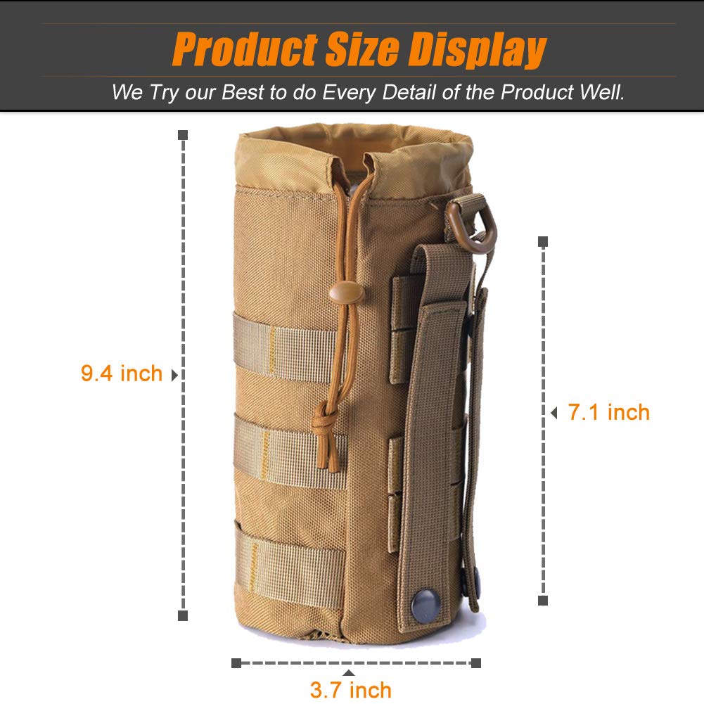 R.SASR Upgraded Tactical Drawstring Molle Water Bottle Holder Tactical Pouches (TAN-2-4)