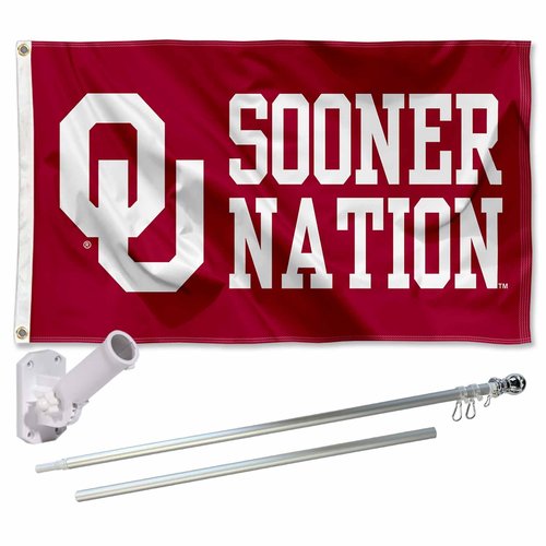 College Flags & Banners Co. Sooner Nation Flag and Pole Bracket Mount Bundle