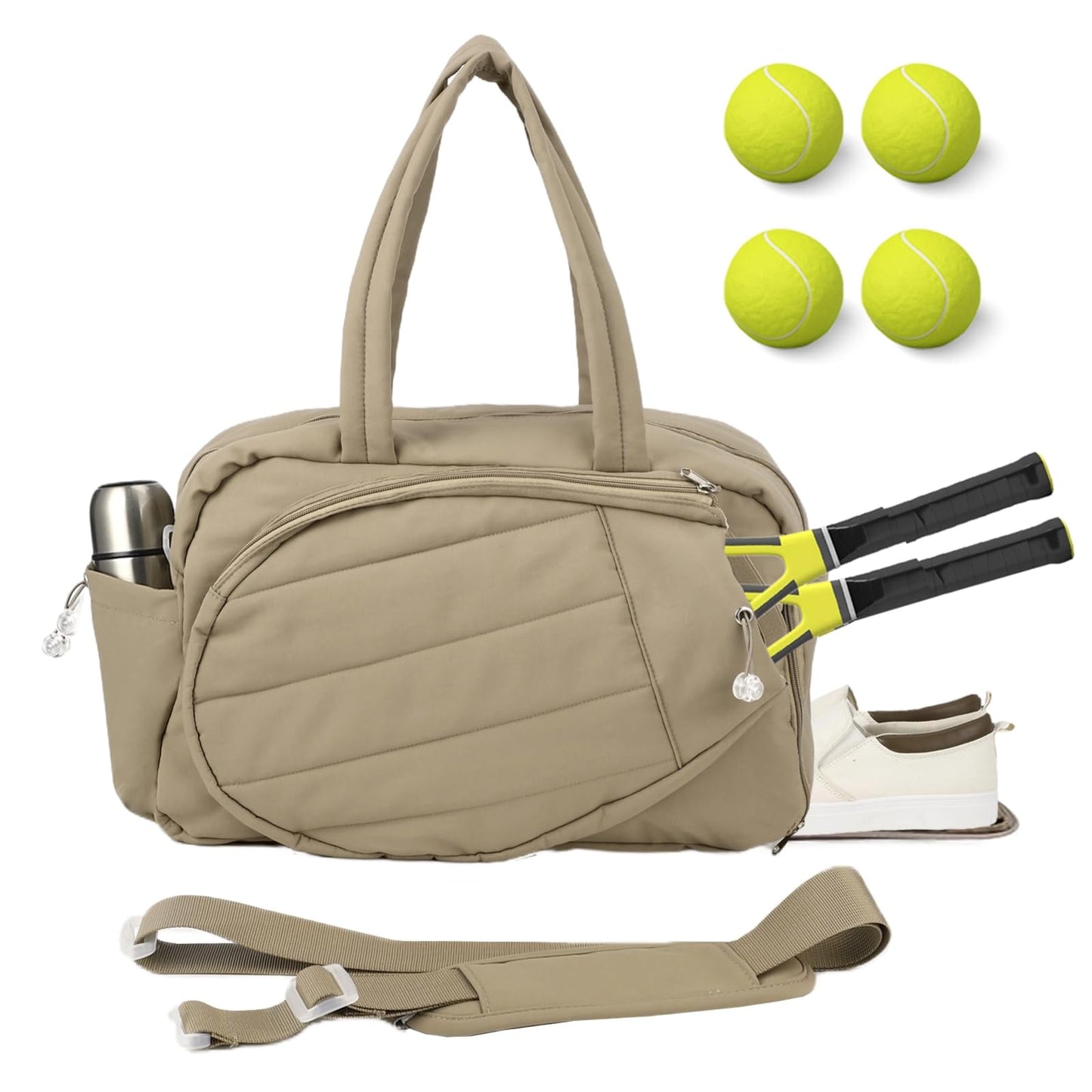 OMISTAR Tennis Bags for Women - Tennis Racket Tote Bag with Shoe Compartment, Racquet Compartment, Water Bottle Pocket, 18.9 x 7.5 x 12.2 in Tennis Bag Weekend Bag for Women, Camel