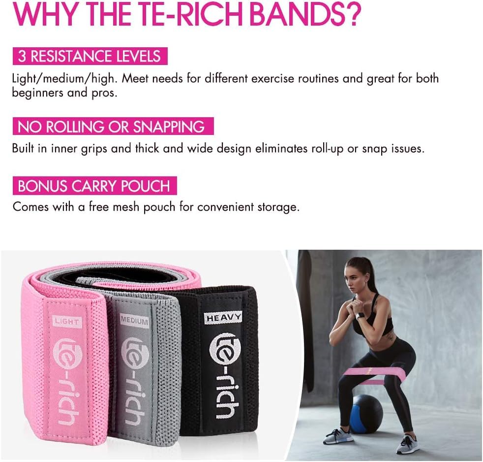 Resistance Bands, Fabric Workout Bands for Women & Men, Cloth Booty Resistance Loop Bands, Non-Slip Thick Squat Bands for Butt, Legs, Thigh, Hip and Glute Excersing, Home Fitness, Pilates, Yoga