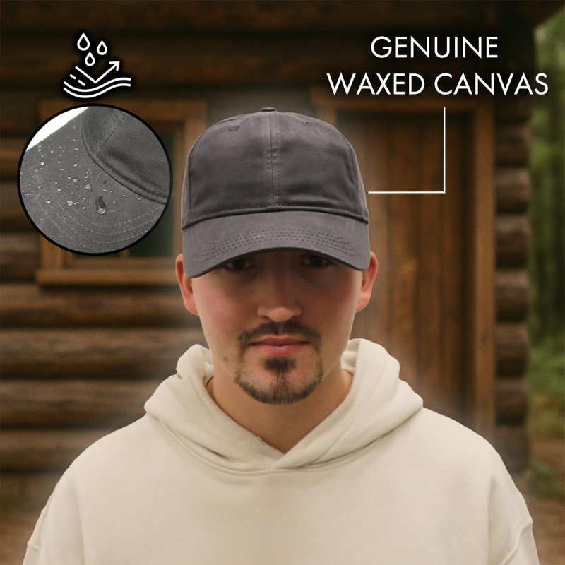 Waxed Canvas Hat – Adjustable Unstructured Cap for Men & Women, Durable, Weather-Resistant, Timeless Style (US, Alpha, One Size, Charcoal)