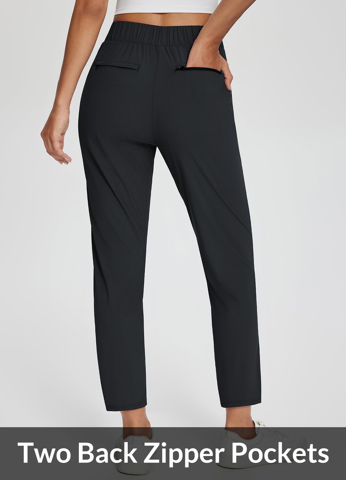 baleaf Womens Travel Pants Petite Stretch with Pockets Golf Ankle Dress Work Business Casual Slacks Fall Joggers Black M