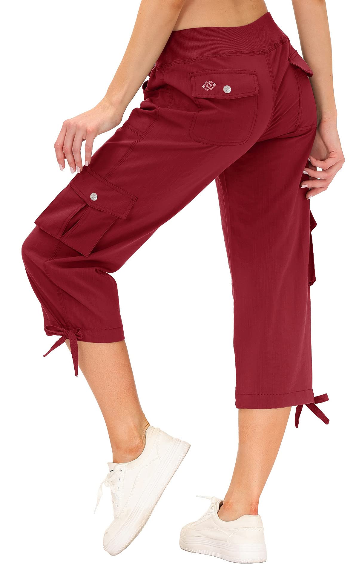 MoFiz Womens Capris Summer Cargo Shorts Lightweight Quick Dry Athletic Casual Travel Loose Ladies Outdoor Hiking Pants Pockets Wine Red 3XL
