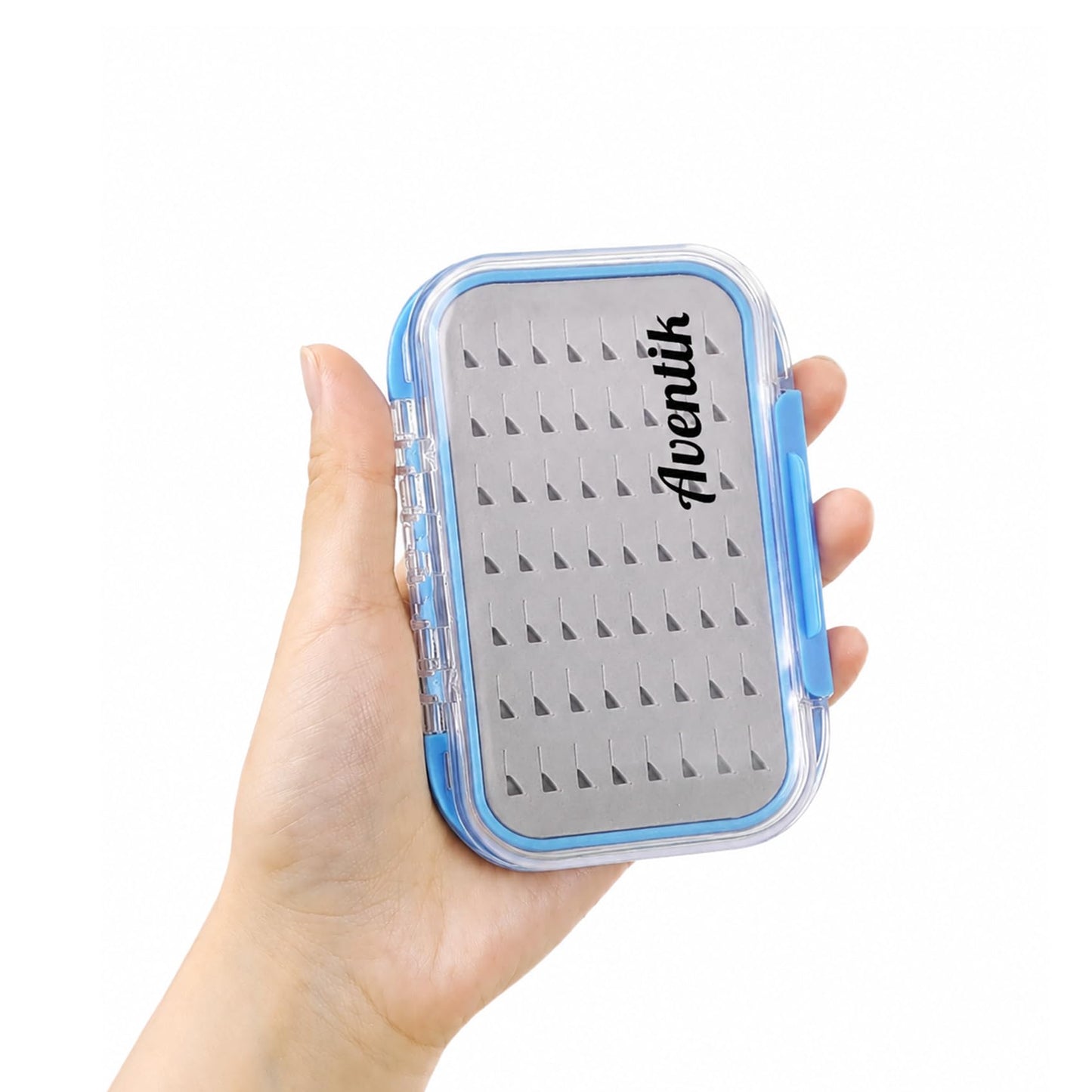 Aventik Waterproof Clear Fly Box Double Sides Floating Lightweight Fly Fishing Case Large Capacity Grip Foam Nymph Wet Dry Flies Lure Box(H18 Blue, SIZE A:4.24X3.04X1.36inch)