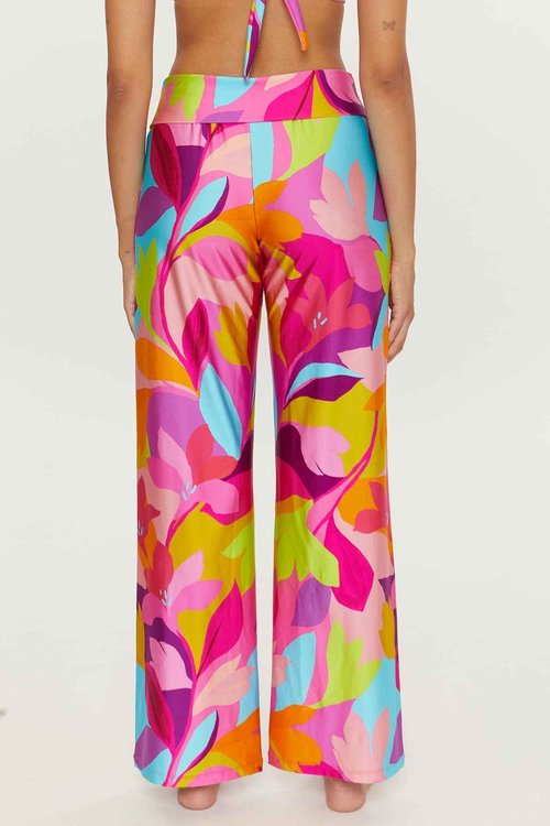 Trina Turk Lilleth - Women's Swim Pants, Casual, Wide Leg, Floral Print, Beach Cover Ups for Women, Multicolor, X-Large