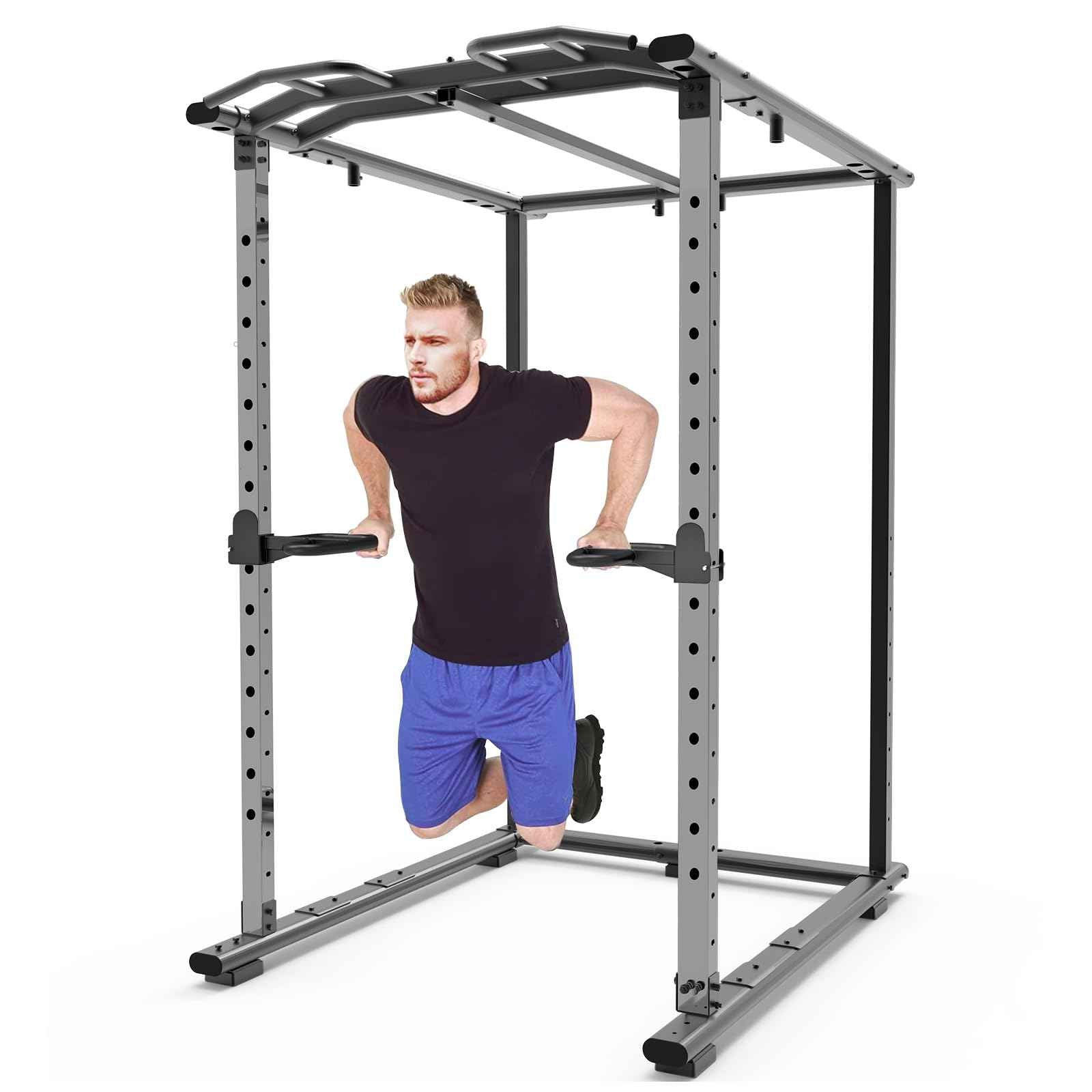 SELEWARE Multi Grip Dip Bar Attachment for 3" x 3" with 5/8" or 1" Hole Power Rack, Wide and Narrow Grip Handles Squat Rack Attachment for Strength Training, 500 lbs Capacity