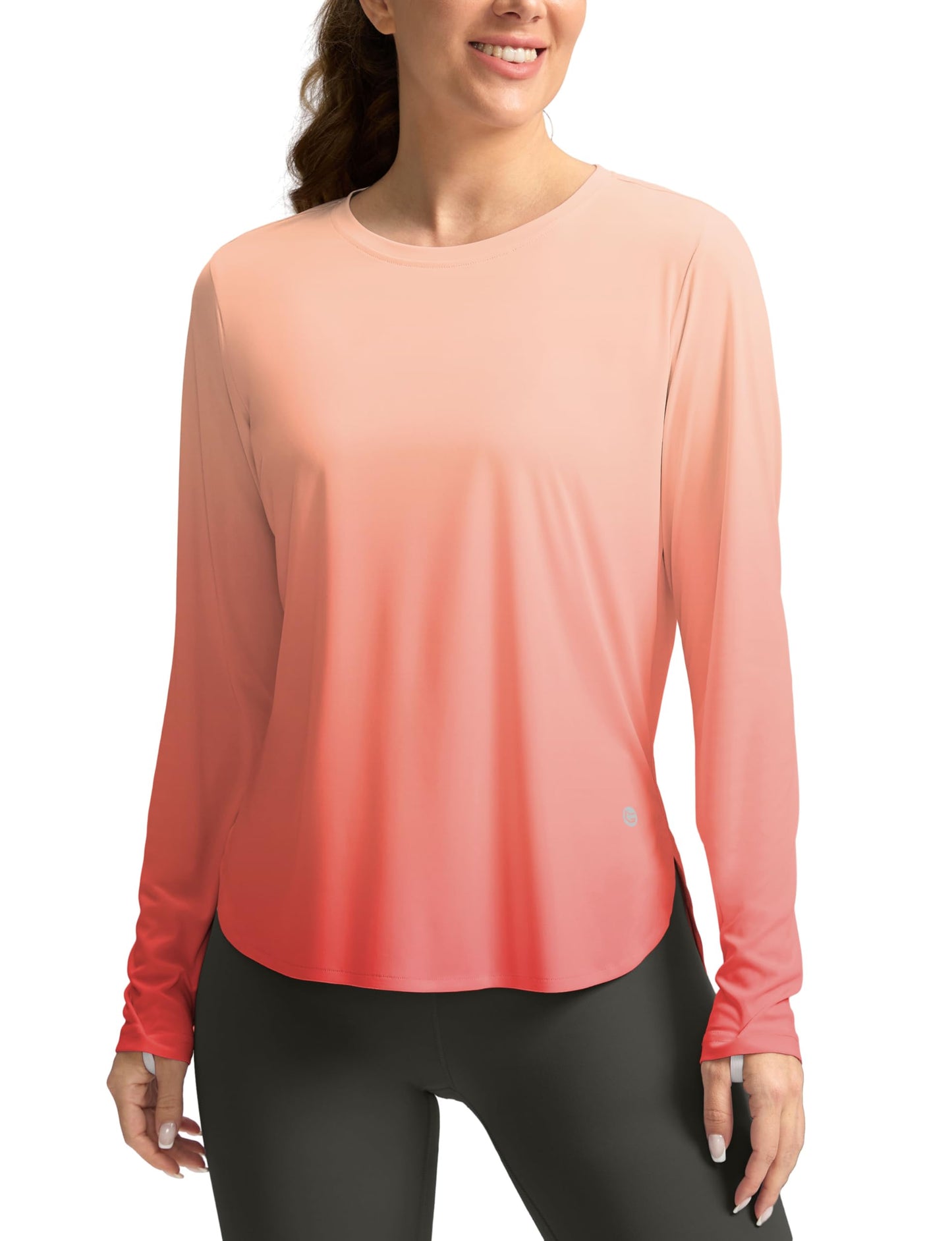 Women's Sun Shirts UPF 50+ Long Sleeve UV Protection Shirt Lightweight Quick Dry Workout Hiking Tops for Women(Orange/Red Gradient,S)