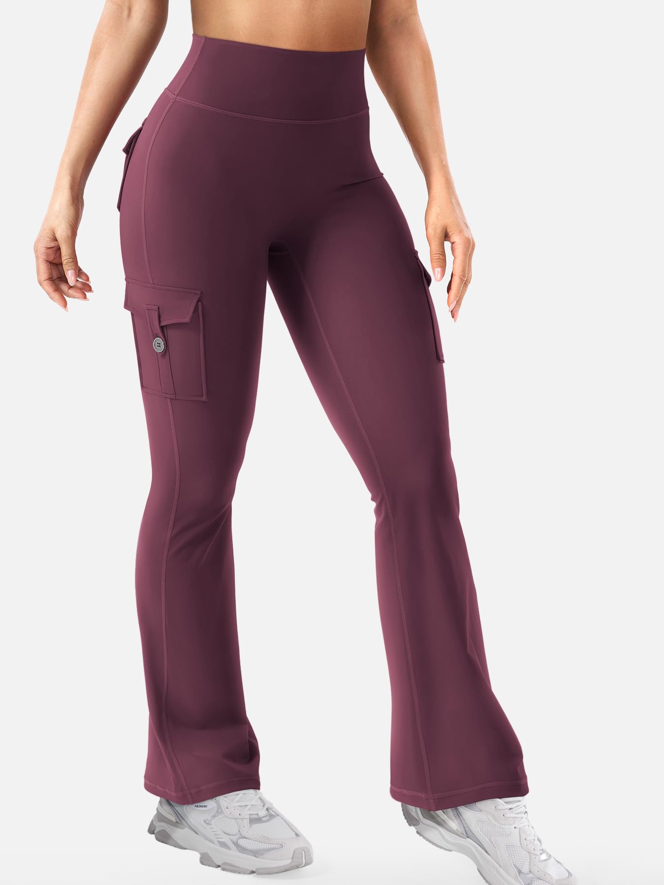 YEOREO CoreFlex Women Workout Flare Leggings with Pockets Scrunch Cargo Gym Yoga Leggings Black Cherry XS