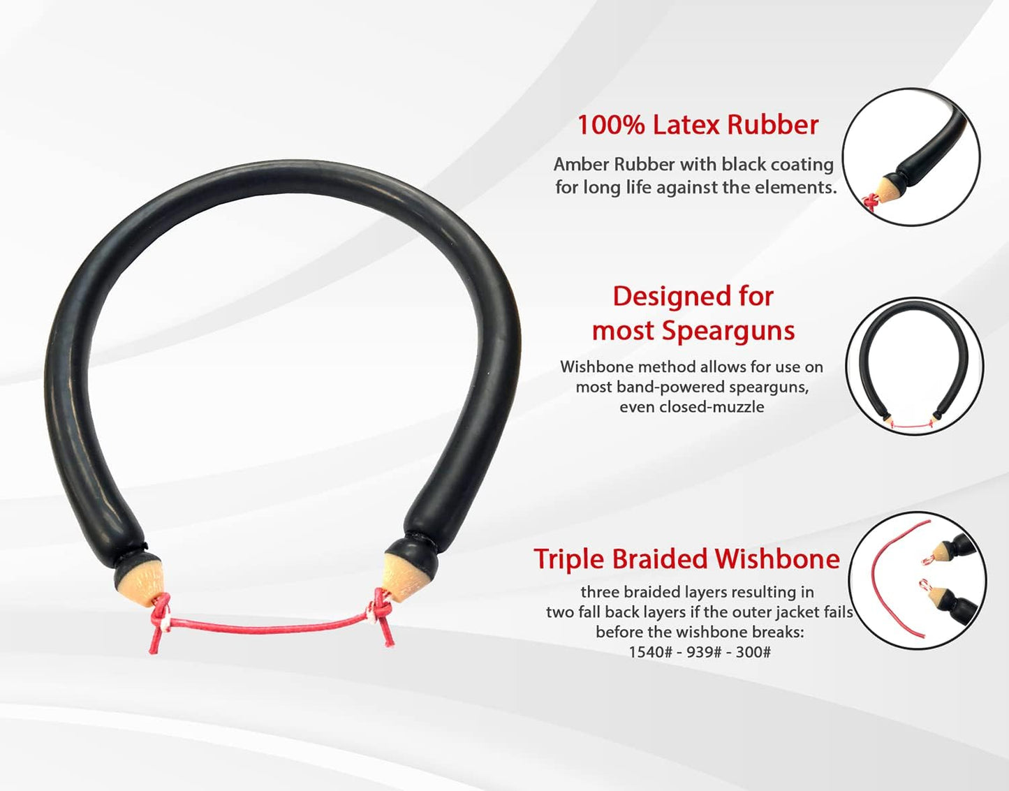 Custom Speargun Bands - 16mm (5/8in) Pre-Tied Spectra Wishbones | Durable Prime Line Rubber for Spearfishing