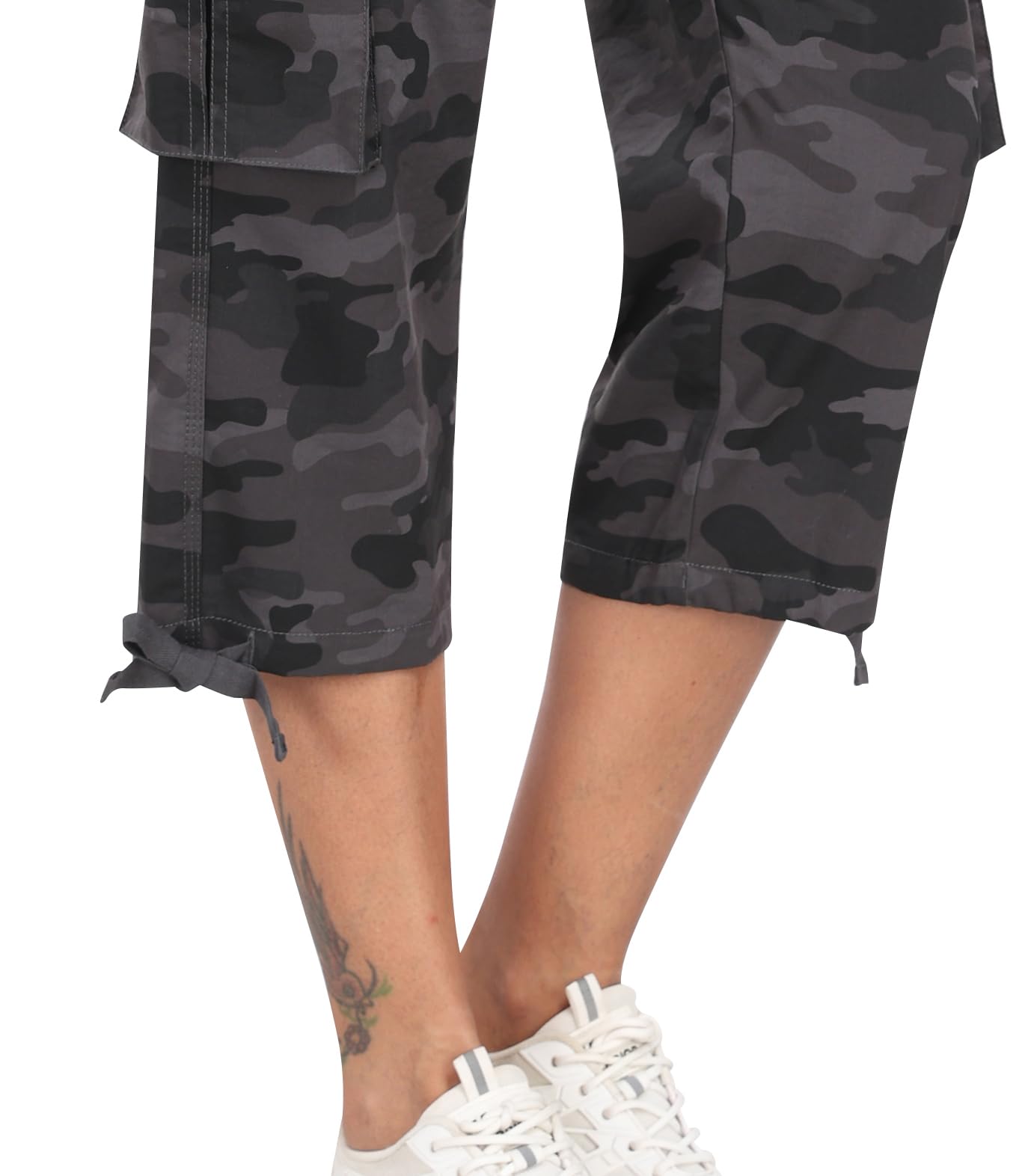 MoFiz Womens Capris with Pockets Loose Fit Casual Capri Pants Dressy Lightweight Ladies Baggy Cargo Pants for Hiking Camo Gray 4XL