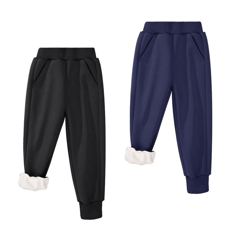 BIG ELEPHANT Boys Girls Fleece Lined Sweatpants, Winter Warm Soft Cotton Elastic Waist Kids Jogger Pants with Pockets