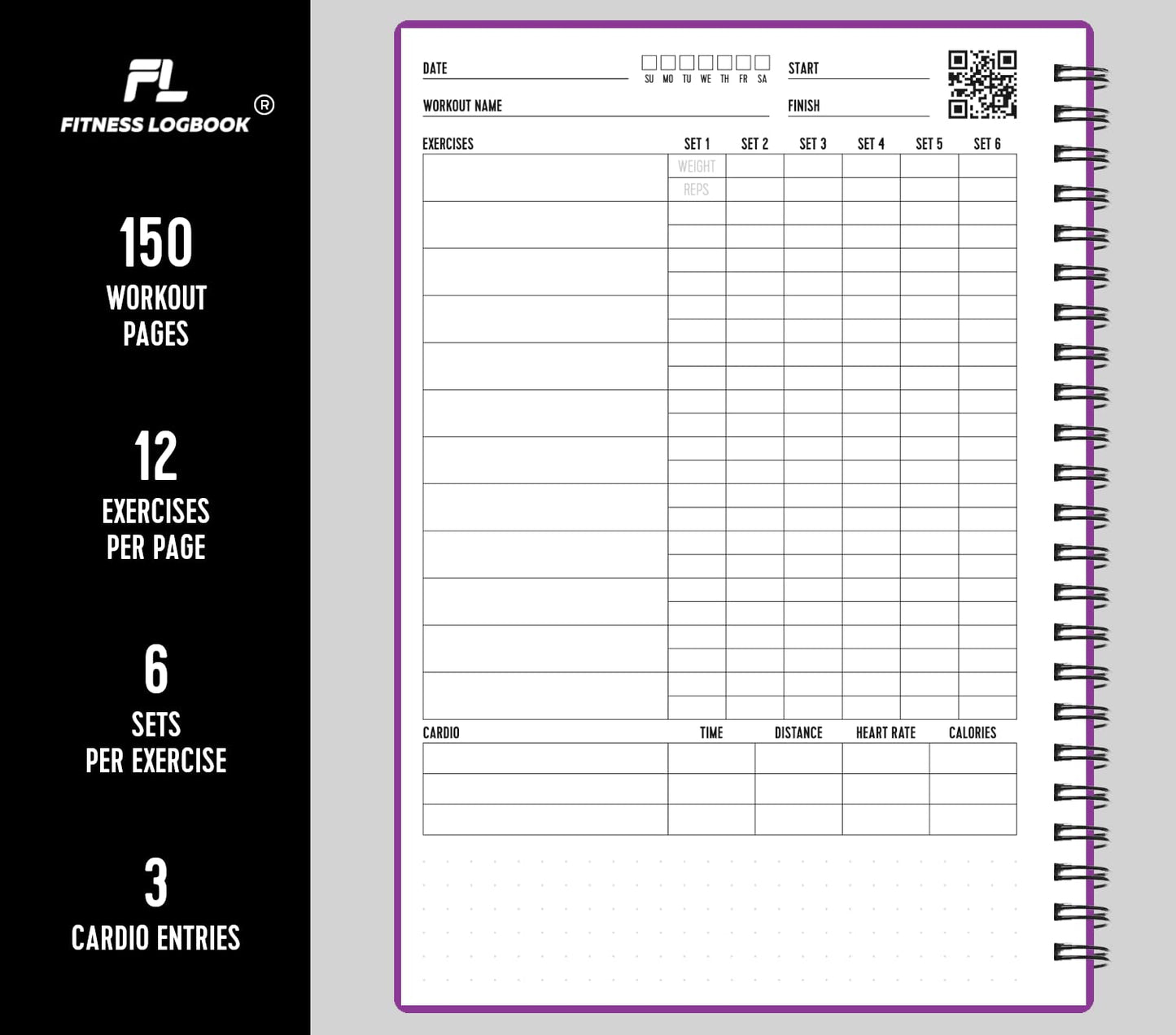 Fitness Logbook for Women & Men - A5 Undated Workout Journal, Planner Log Book to Track Weight Loss, Muscle Gain, Gym Exercise, Bodybuilding Progress - Thick Paper, Poly Cover, Sturdy Binding