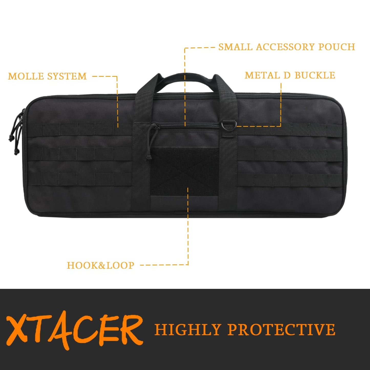XTACER Tactical Bow Case MOLLE Recurve Takedown Bow Case Fully Padded Case (Black)