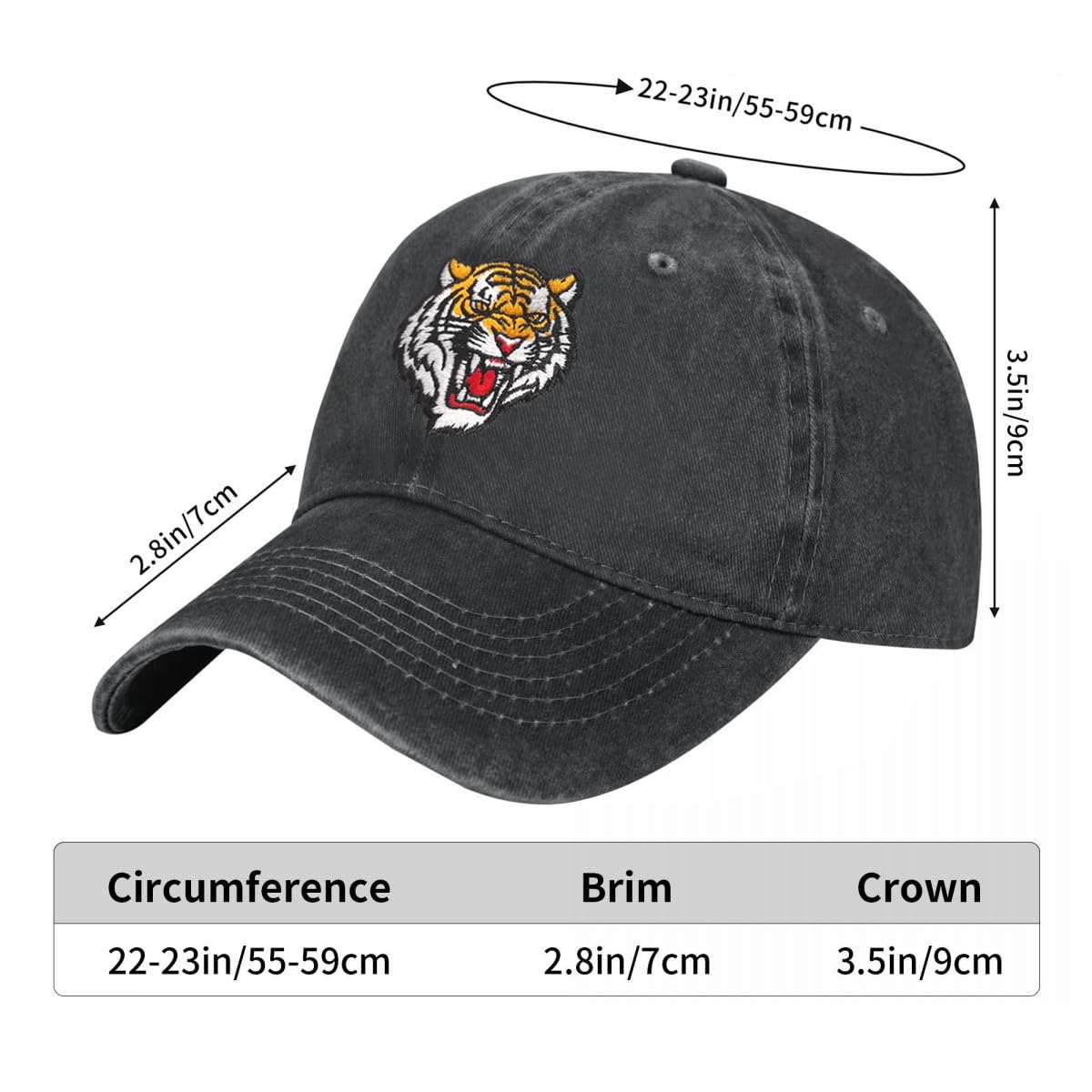 Tiger Embroidered Hat for Men Women Dad Hat Baseball Cap Adjustable Unisex Black