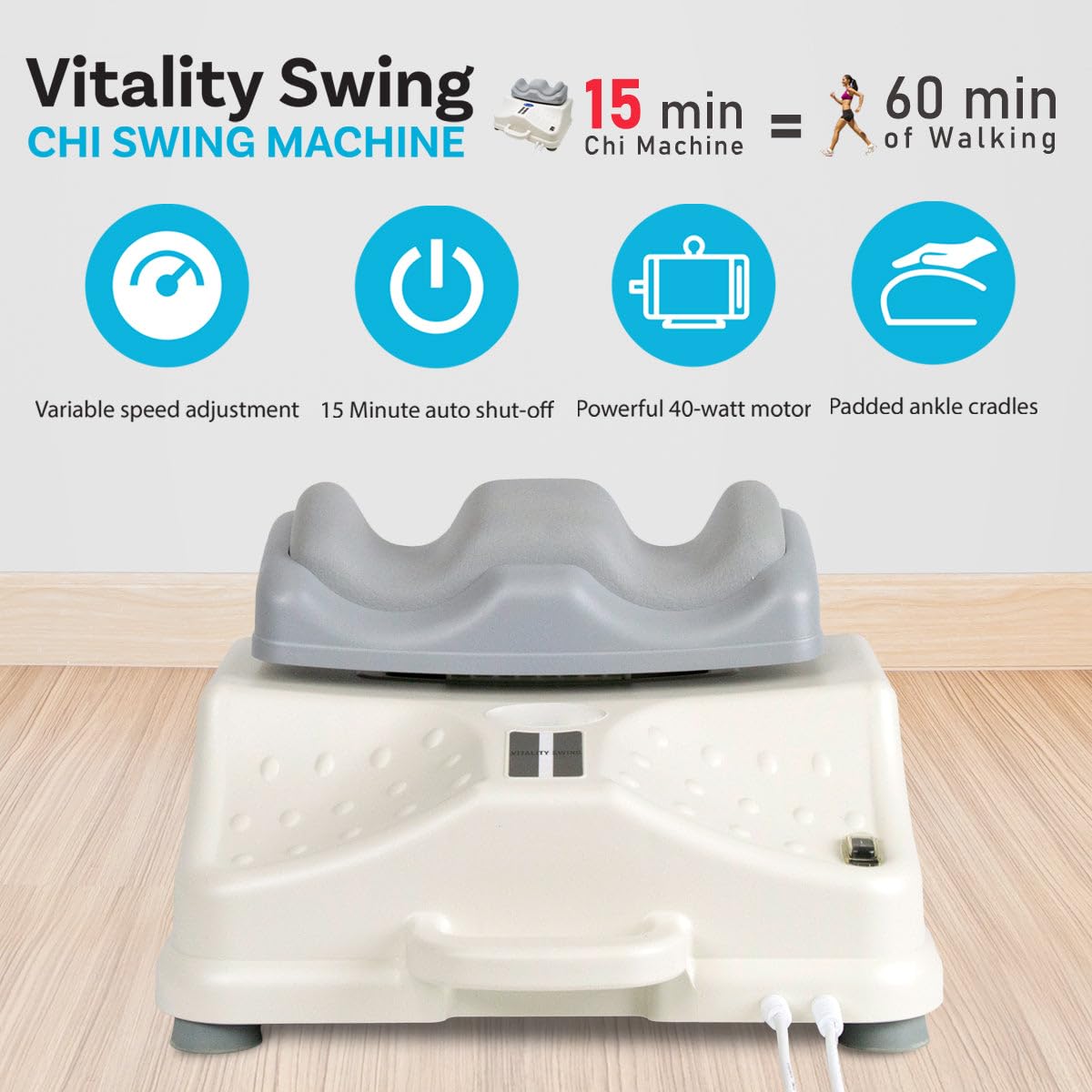 Daiwa Felicity Chi Vitalizer Machine Original - Passive Aerobic Exerciser for Vitality Swing Shaking Exercise - Chi Machine Lymphatic Massager, Comfortable Padded Ankle Cradle for Full Body Relaxation