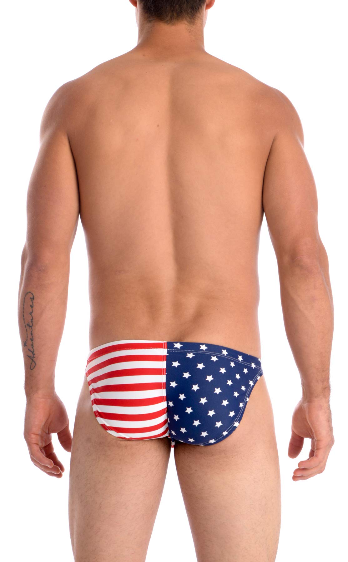 Gary Majdell Sport Men's USA Greek Bikini Freedom Swimsuit with Contour Pouch Side Stars Large