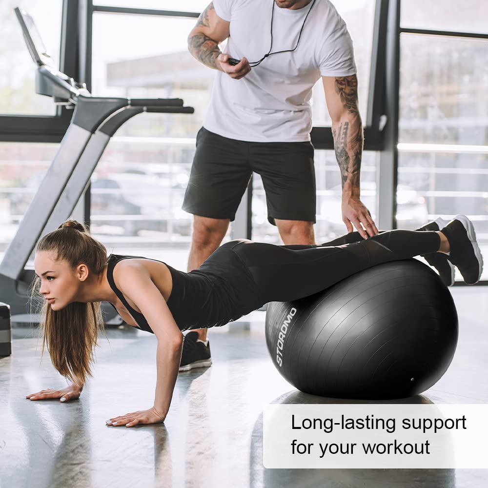 STOROMO Exercise Ball,Yoga Ball(with Exercise Tutorial)，Extra Thick Non-Slip,Holds 2500 lbs, Workout Ball for Pregnancy Birthing and Balance Stability (Black, 45cm/17.7in)