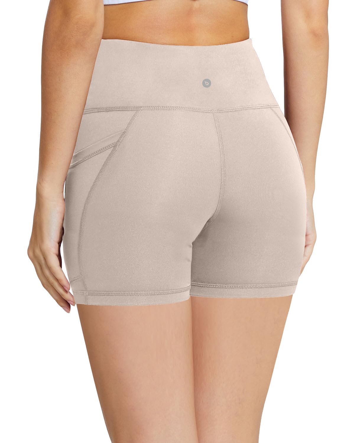baleaf Workout Shorts Women 5" Biker Yoga Gym Spandex Running Volleyball Compression Short with Pockets Khaki XXL