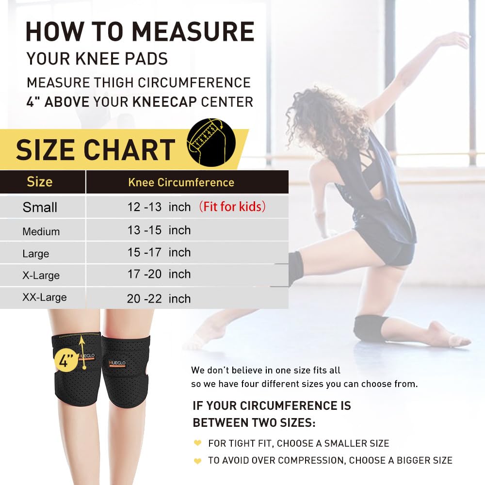 HUEGLO Protective Knee Pads for Dancers,Volleyball Knee Pad for Girls,Soft Sponge Knee Pads for Avoid Floor Burns & Bruising,1Pair,Black,Medium