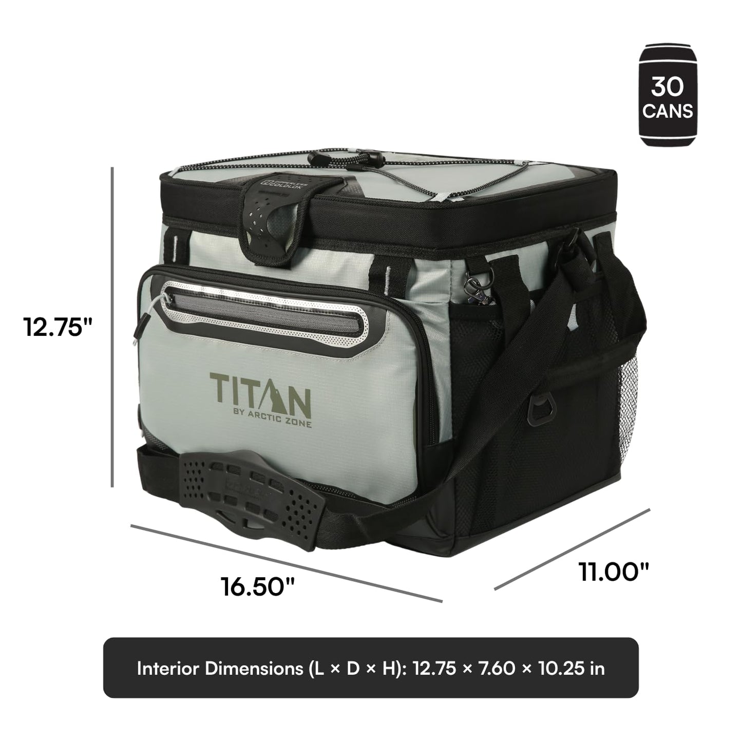 Titan by Arctic Zone Zipperless Soft Sided Cooler with HardBody Liner and SmartShelf, Insulated Bag with Shoulder Strap and Bottle Opener for Beach, Picnic, and Travel, 30 Can Capacity, Seagrass