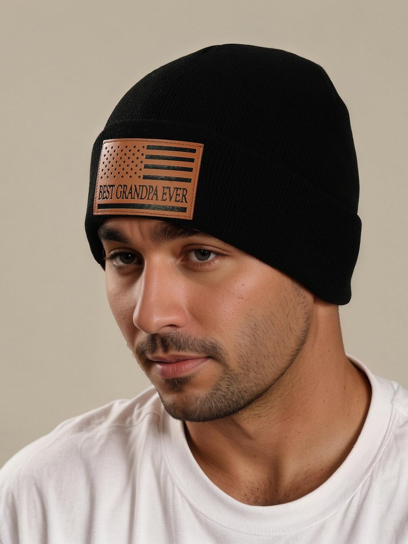 Grandpa Papa Gifts Best Grandpa Ever American Flag Leather Beanie Hat for Grandfather Him from Son Daughter Grandkids Funny Christmas Stocking Stuffers Birthday Gifts Ideas Stuff Accessories Black