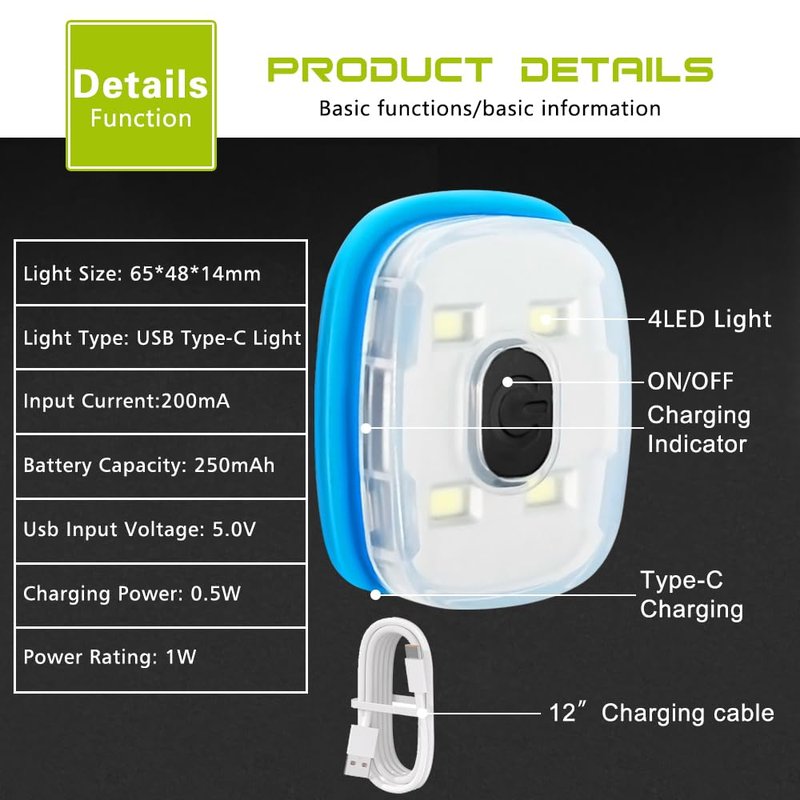 ATNKE USB Type C Rechargeable Light for LED Knit Beanie Hat, Easy Install Quick Release Replaceable Hands Free Headlamp/White Light