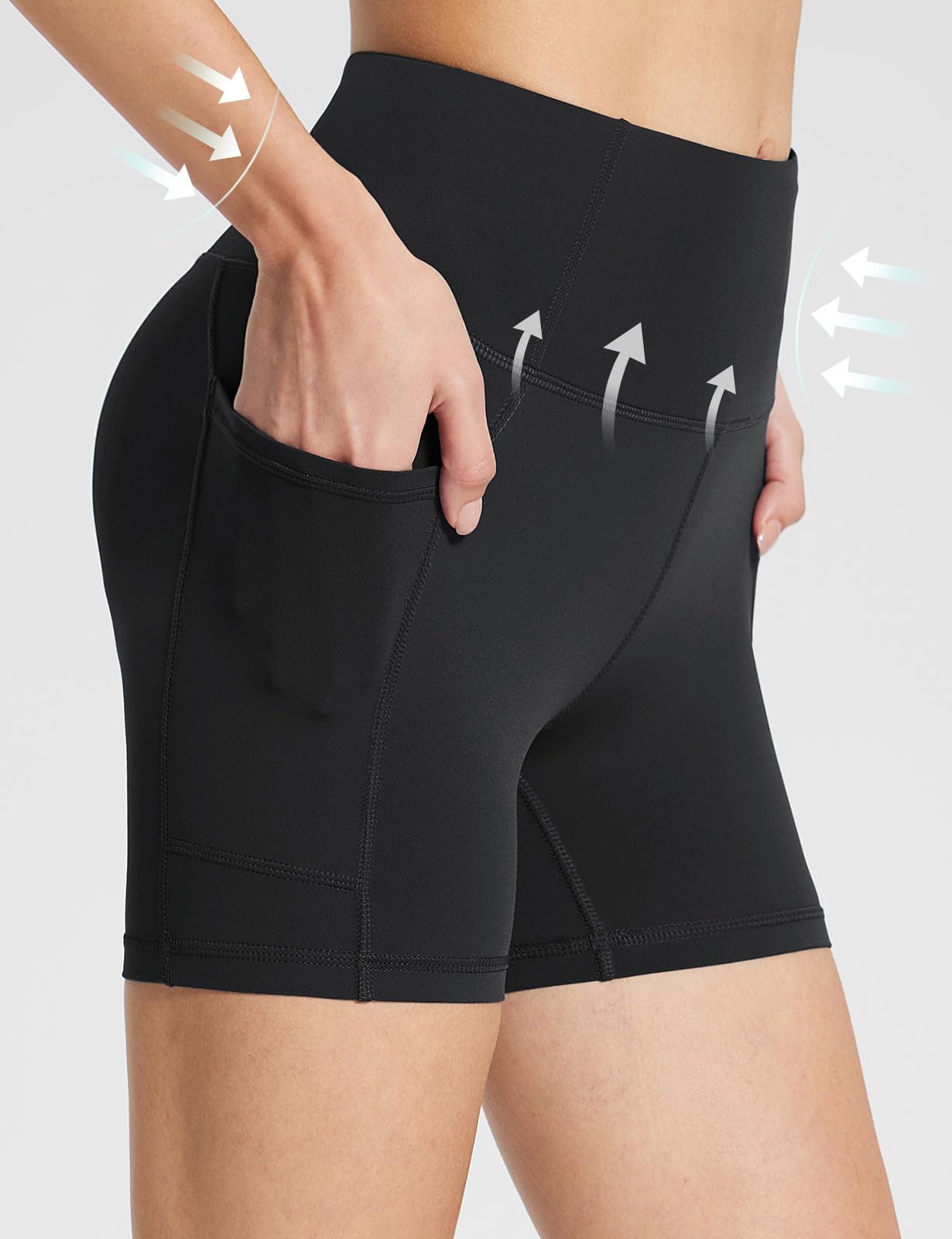 baleaf Womens Spandex Shorts 5" High Waisted Biker Workout Lycra Compression Shorts with Pockets Black S
