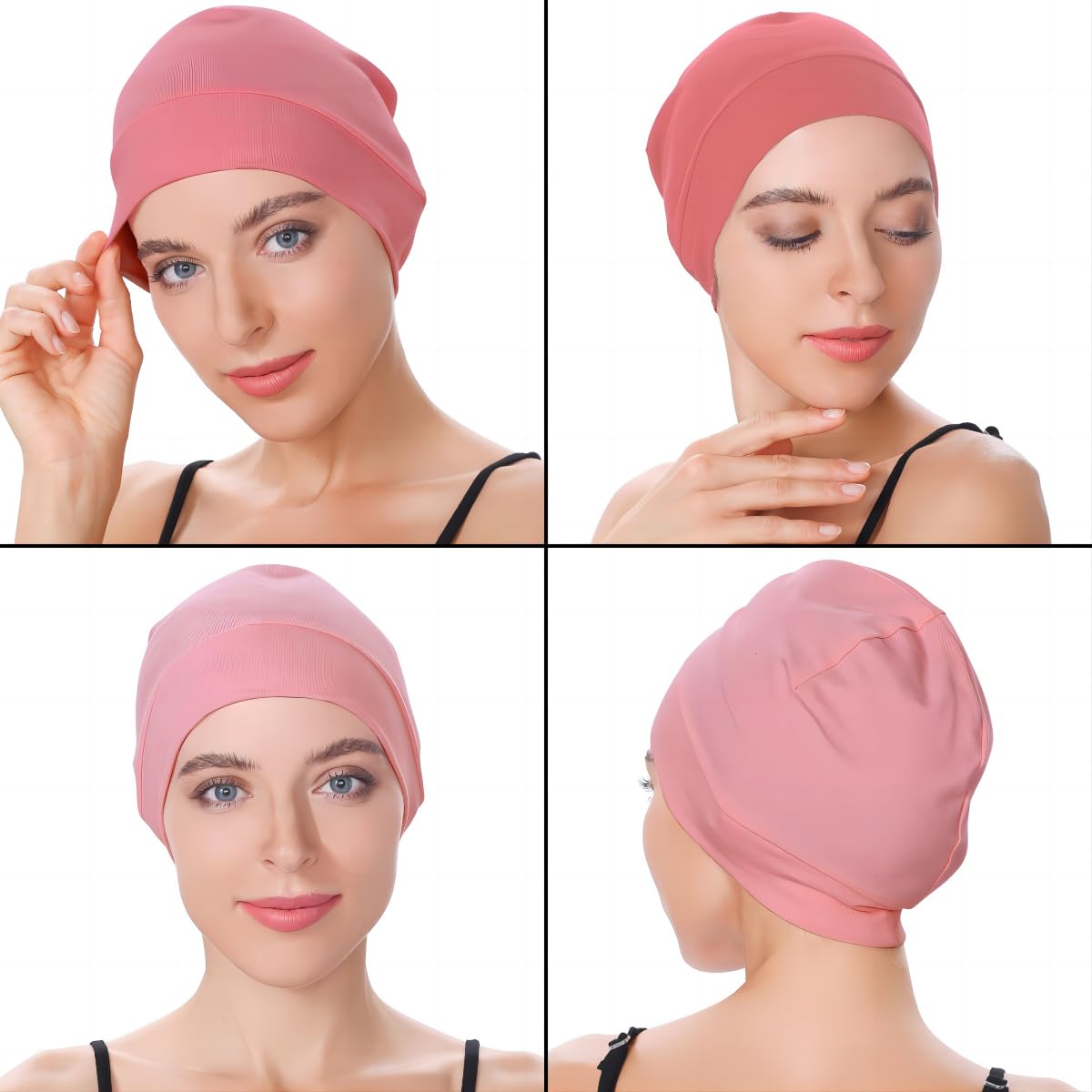 100% Cotton Skull Caps Beanie Sleeping Hats for Men Women 2-Pack Pink