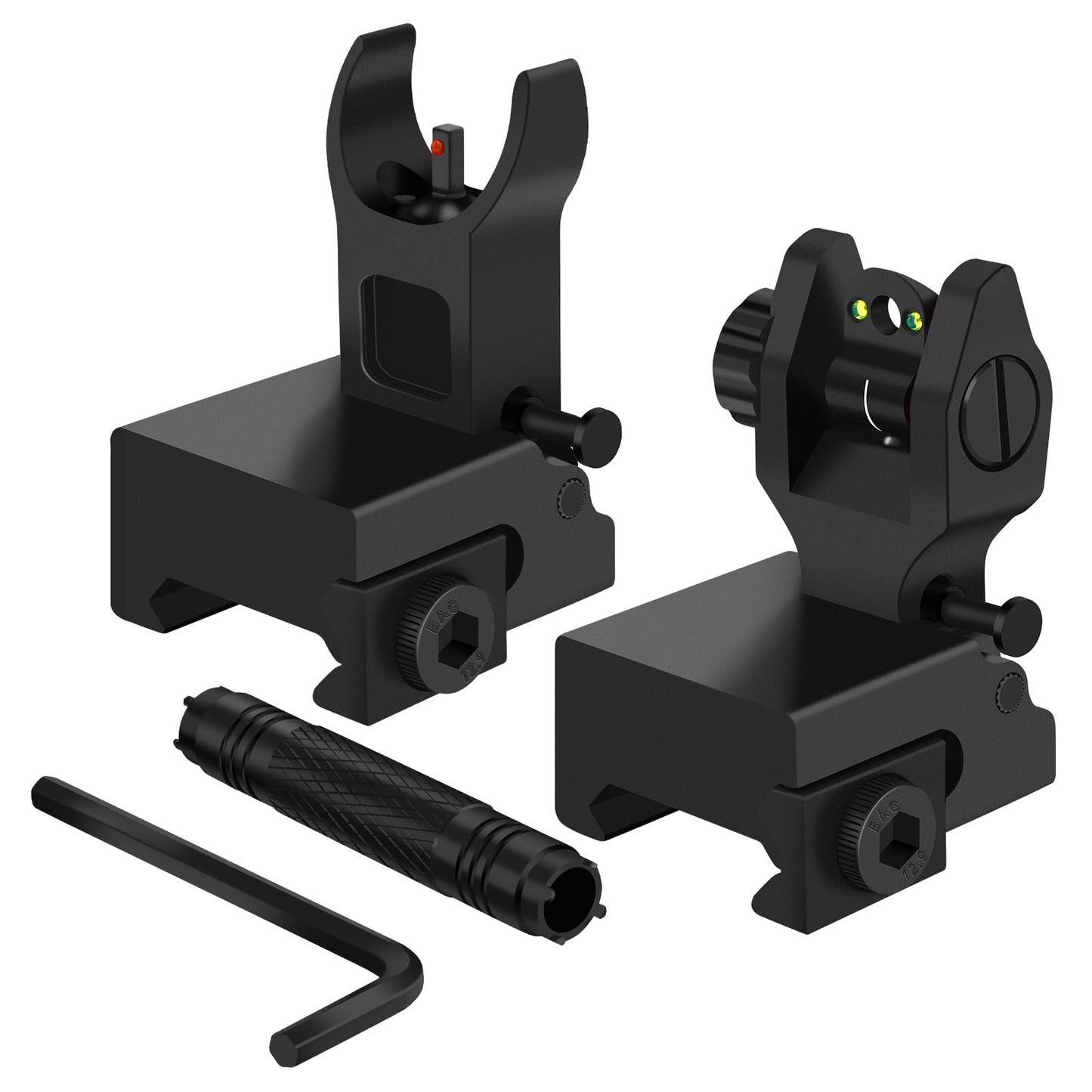 DSJJ Fiber Optic Iron Sights, Flip Up Front and Rear Backup Sights,fits Picatinny & Weaver Rails Mount Flip Up Sights