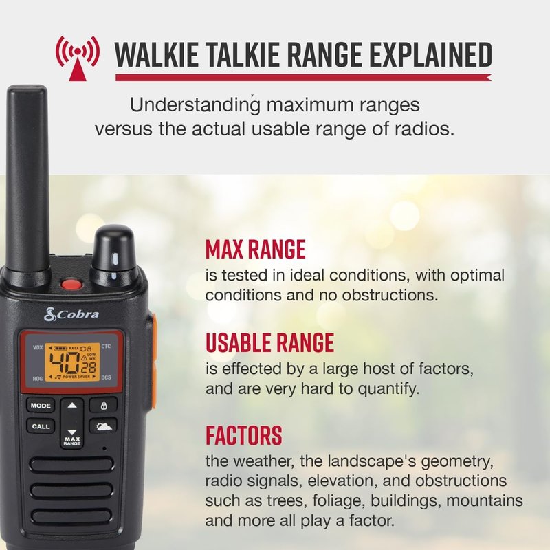 Cobra RX380 Walkie Talkies - 2-Pack Rechargeable Two-Way Radio Set | 32-Mile Range, 40 Channels, Black