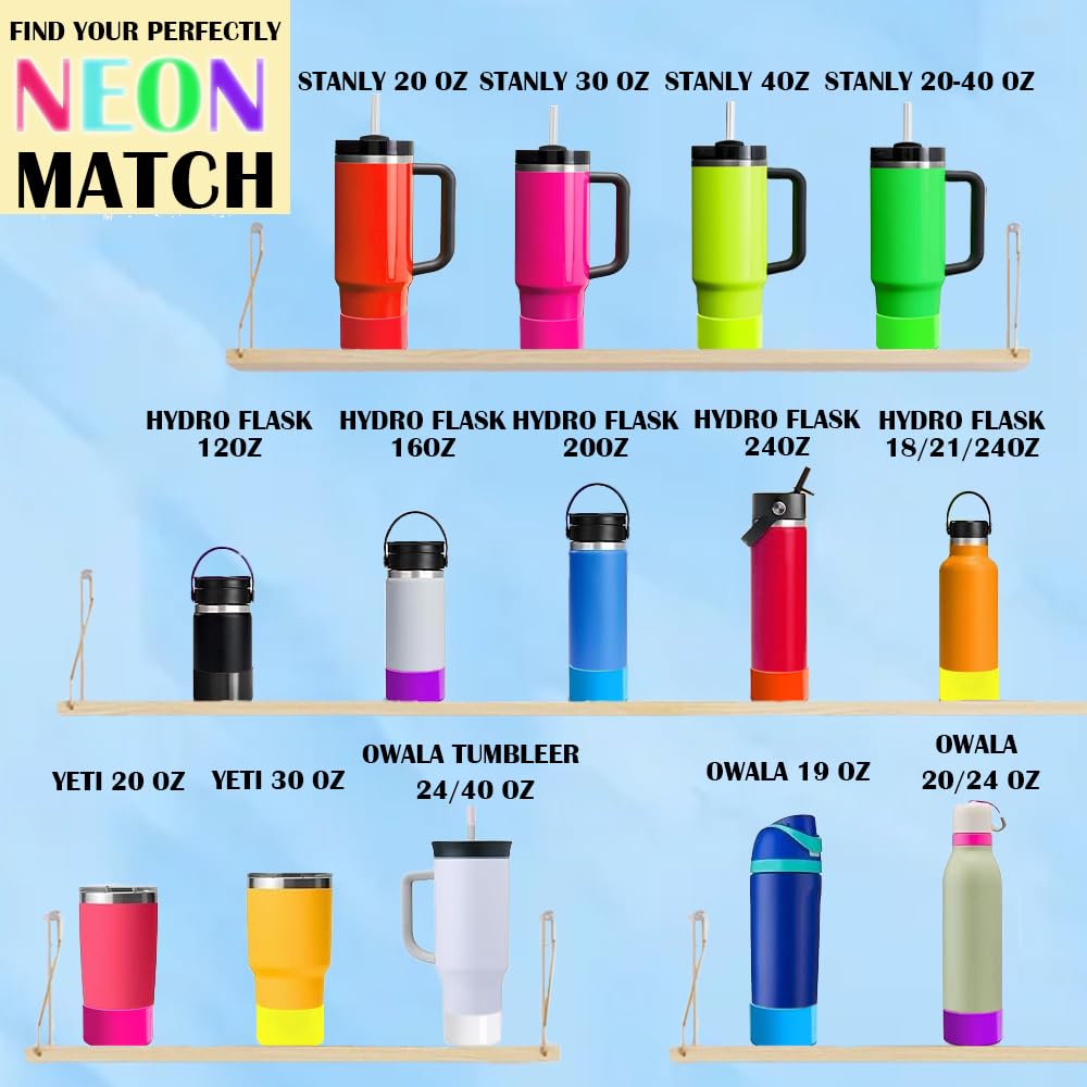 ZhaoHeFits New Neon Matte Luster Silicone Boot Sleeve for Stanley/Simple Modern 20-40oz for Owala-24oz and More Bottles with 2.8-3in Base Glitter Anti Slip Cover Protector (Neon White)