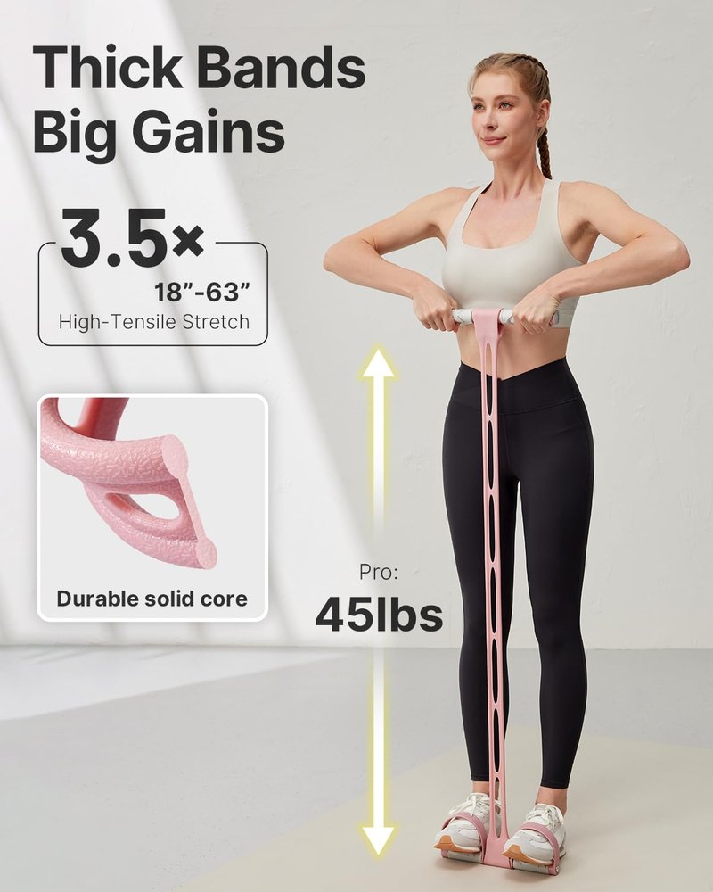 YOTTOY Pedal Resistance Band, Thick Elastic Tension Rope with Handles, Sit-Up Pull Rope Fitness Equipment for Leg, Arm, Abs, Waist, Home Gym & Yoga Training for Women & Men (Pink, 45 pounds)