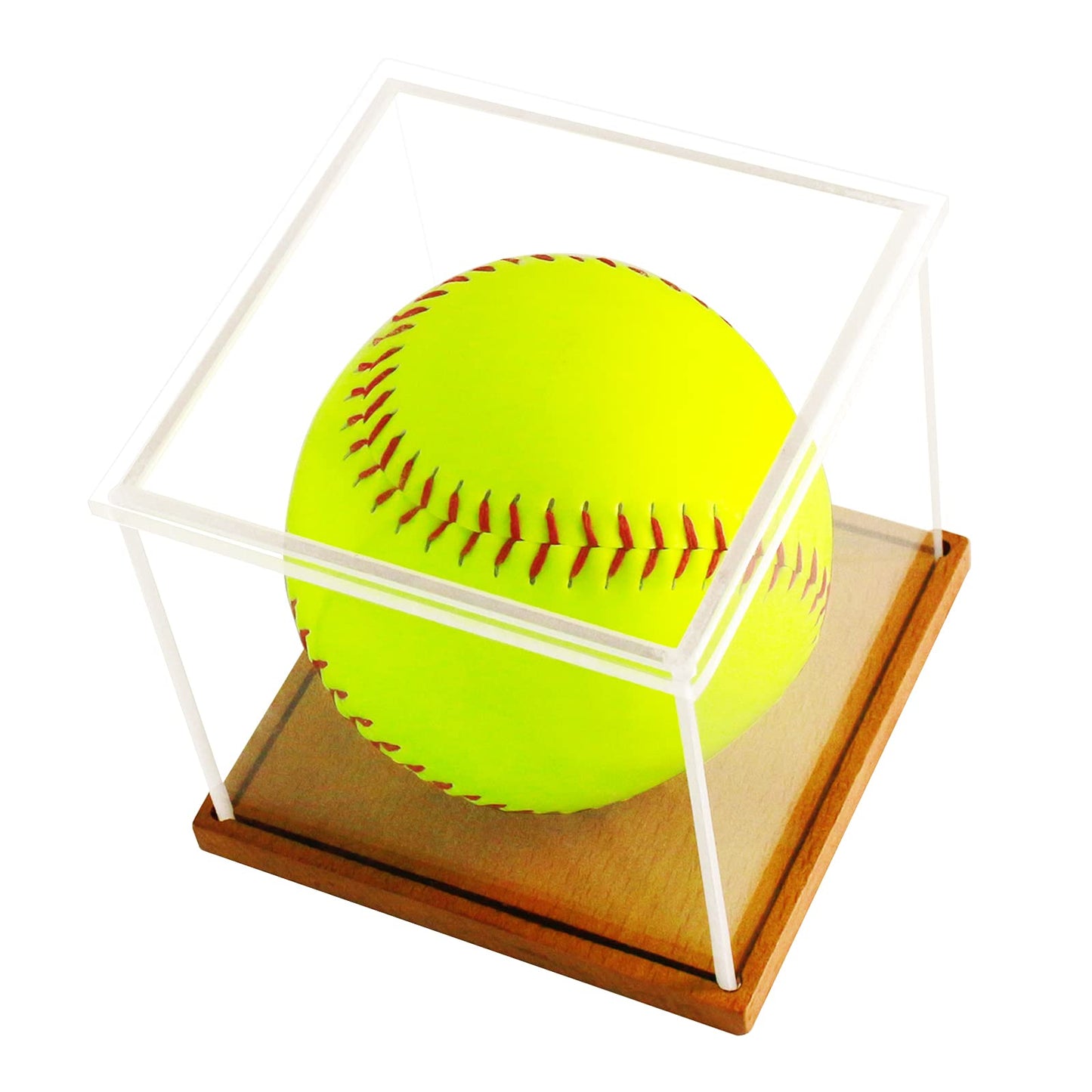 LuxRound 2-Pack Acrylic Softball Display Case with Wooden Base - Clear UV Protective Box for 12" Official Softball, Autographed or Collectible Ball, Dust Proof Tabletop Showcase