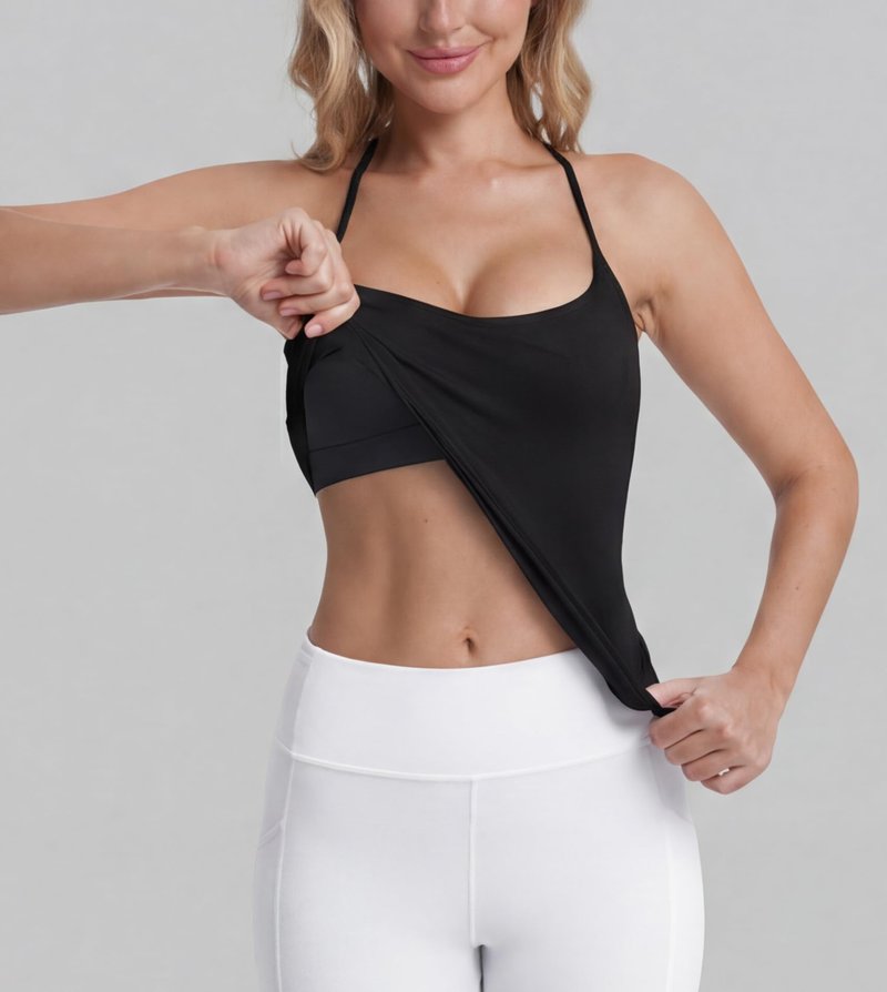 liuetssory Women's Workout Tank Tops with Built in Bras Criss Cross Strap Tank Backless Athletic Yoga Gym Tops Slim-fit Black
