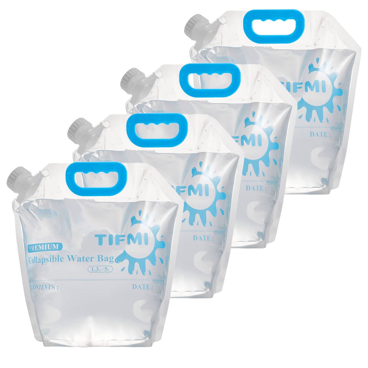 TIFMI 5 Pack 1.3 gallon water jug, Collapsible Water Container Bag, BPA Free Food Grade Clear Plastic Storage Tank for Camping Hiking Backpack Emergency, No-Leak Freezable Foldable Water Bottle