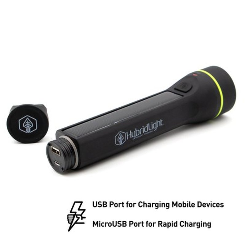 HYBRIDLIGHT Journey 1000 Solar LED Waterproof Flashlight with Micro USB Port, Black