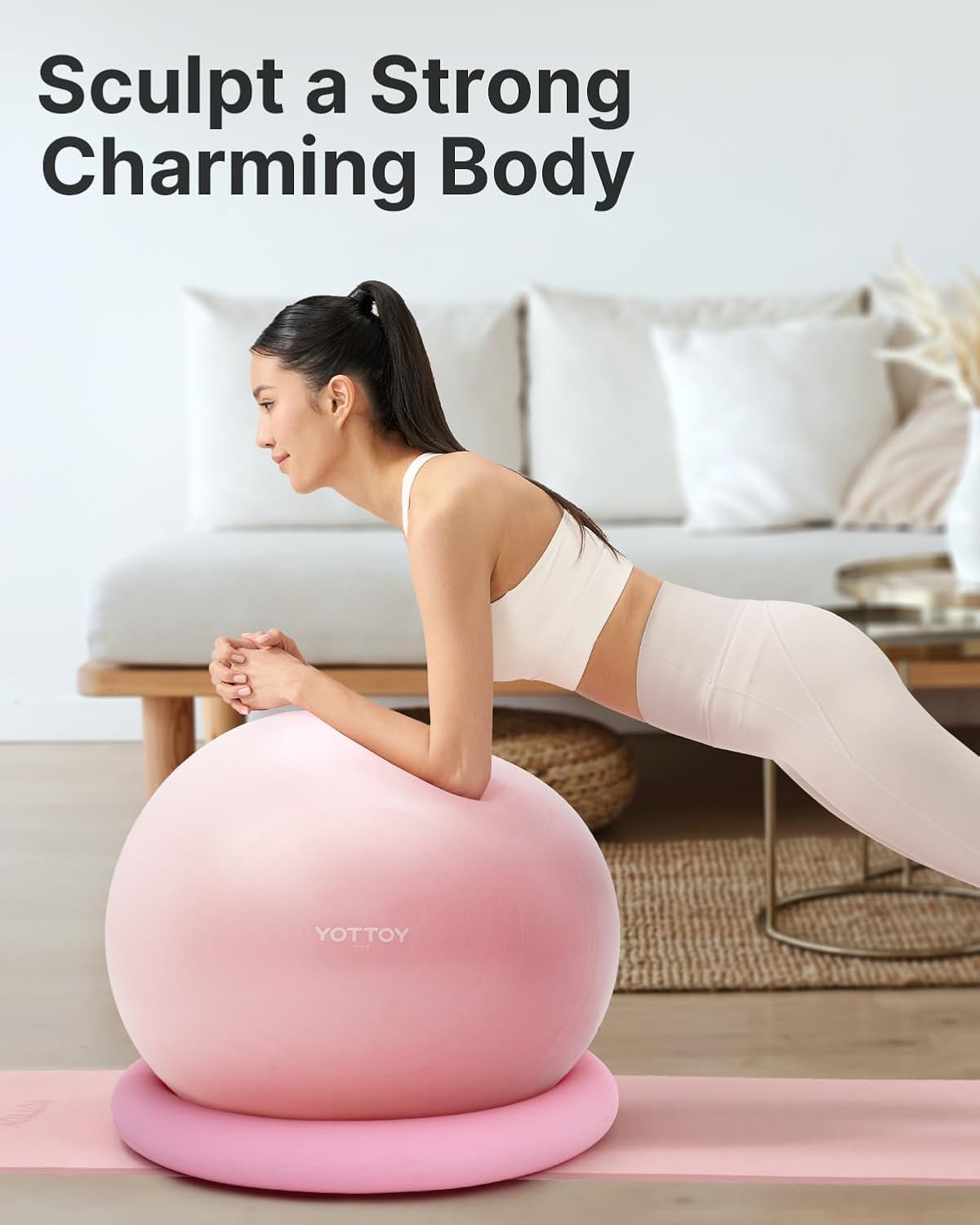 YOTTOY Exercise Ball Chair - Yoga Ball Seat for Home Office | Stability & Fitness Ball (Pink, 23-26 Inches)