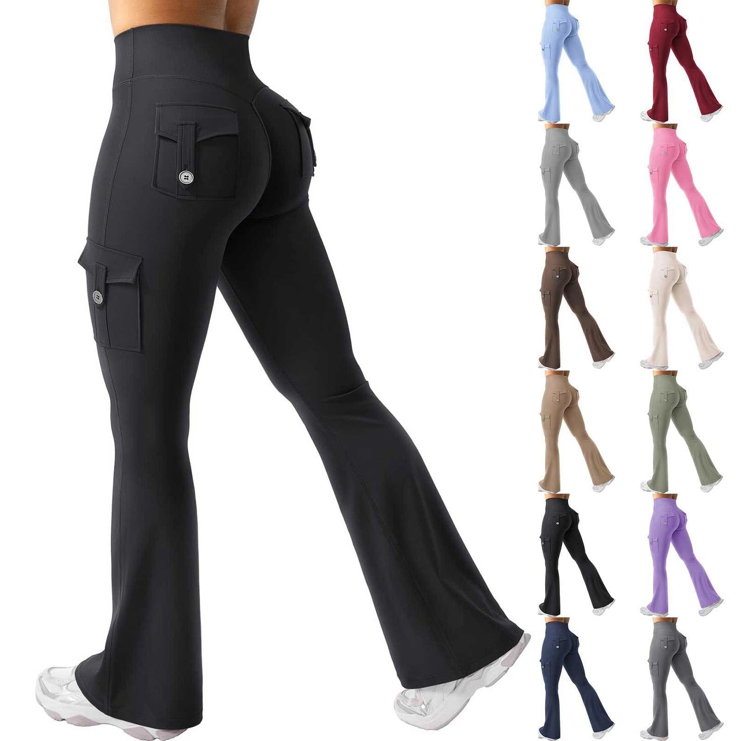 Flare Leggings for Women with Pockets High Waist No Front Seam Yoga Workout Stretchy Gym Casual Booty Lifting Black