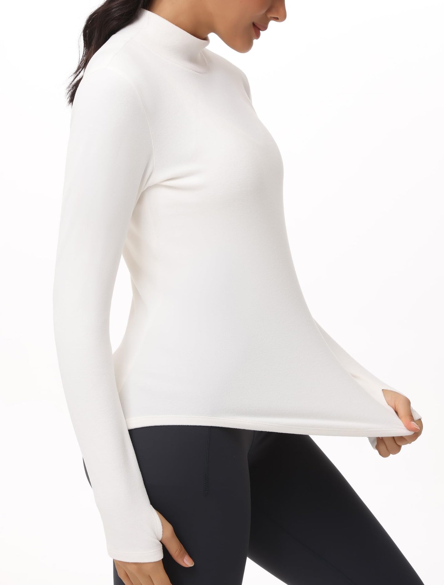 THE GYM PEOPLE Fleece Mock Turtleneck Base Layer Shirt Thermal Workout Tops
