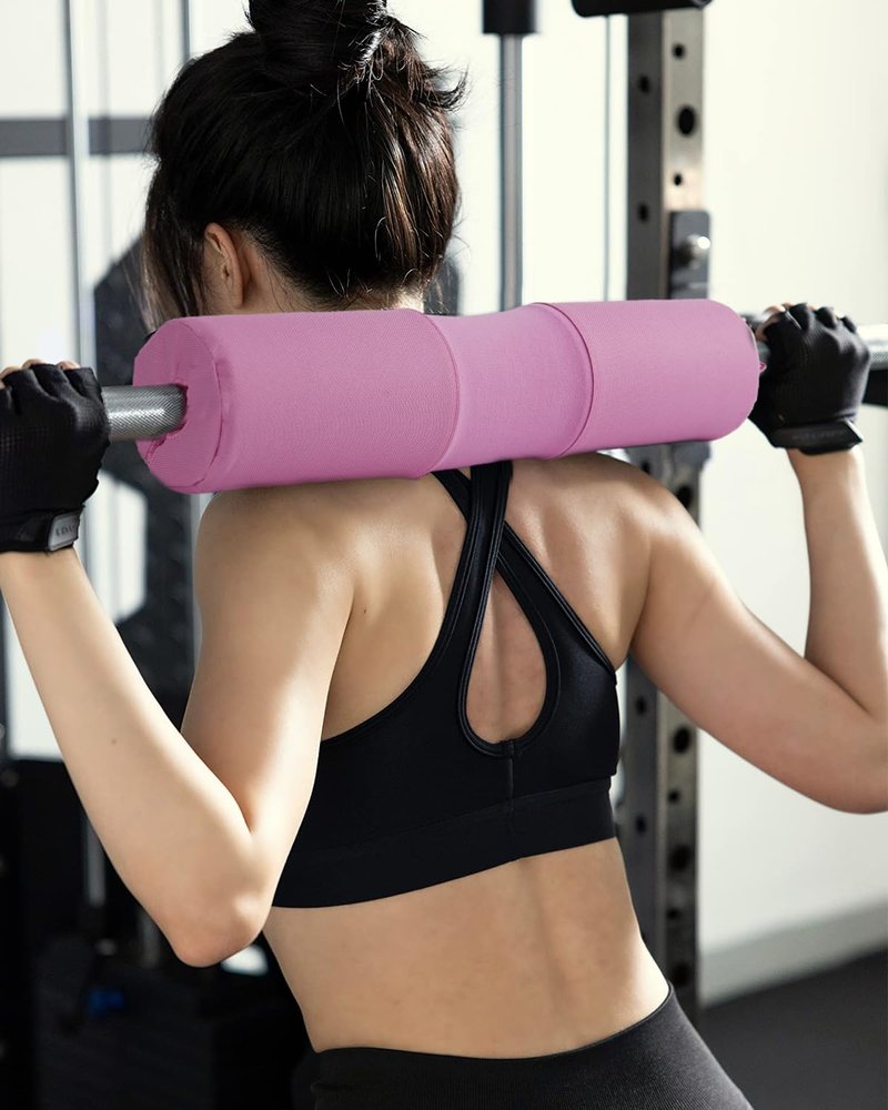 Barbell Squat Pad Set Nylon Padding AntiSlip- Thick Foam Barbell Pad for Squats Cushion,Lunges&Bar Padding for Hip Thrusts -Standard Weight Bar Pad -With Wrist Straps Weightlifting (Ankle-Pink)