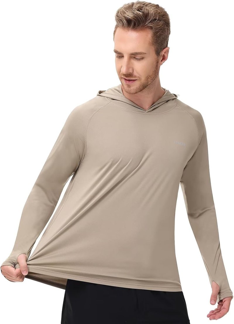 Men's Long Sleeve Athletic Hoodie - Sun Protection Gym Shirt for Hiking, Running & Fishing