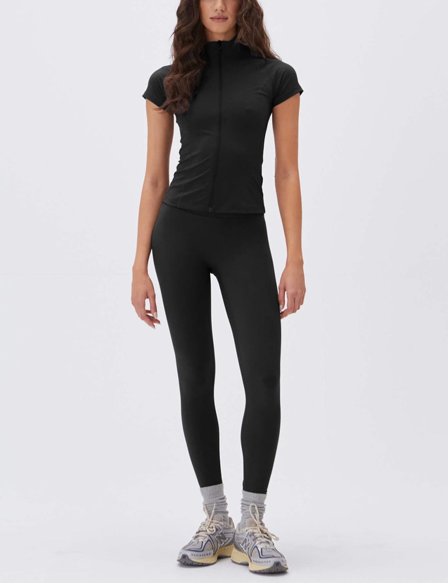 Lviefent Womens Lightweight Full Zip Active Running Track Jacket Workout Short Sleeve Top Slim Fit Yoga Sportswear (Black-L)