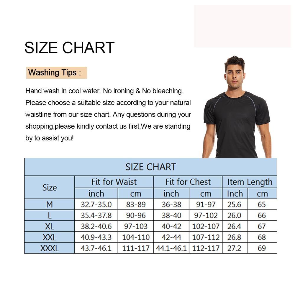 NINGMI Sweat Suit for Men Sauna Shirt Fitness Sweat Workout Top Short Sleeves Waist Trainer Gym Slimming Body Shaper