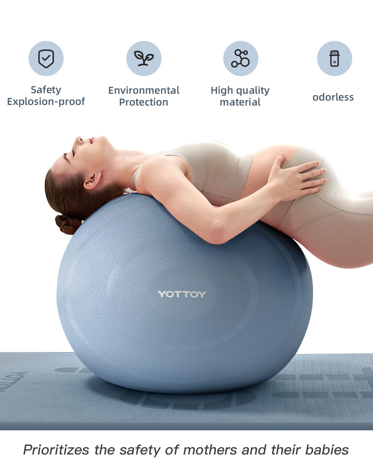 YOTTOY Anti-Burst Exercise Ball for Working Out, Yoga Ball for Pregnancy,Extra Thick Workout Ball for Physical Therapy,Stability Ball for Ball Chair Fitness with Pump (Blue)