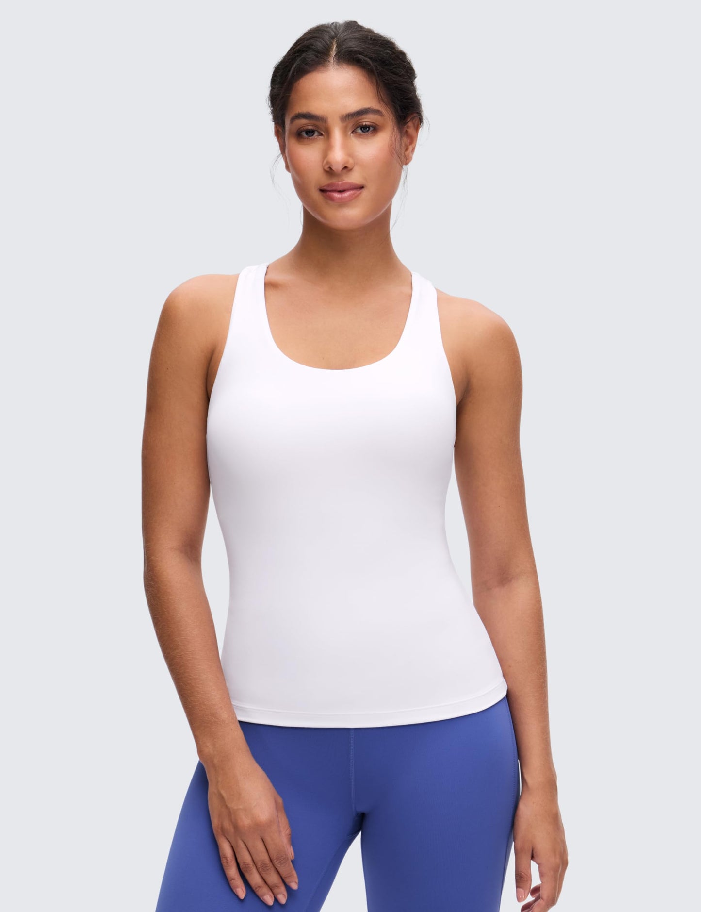 CRZ YOGA Butterluxe Workout Racerback Tank Tops for Women - Padded Athletic Spandex Yoga Shirts with Built in Bra White Medium