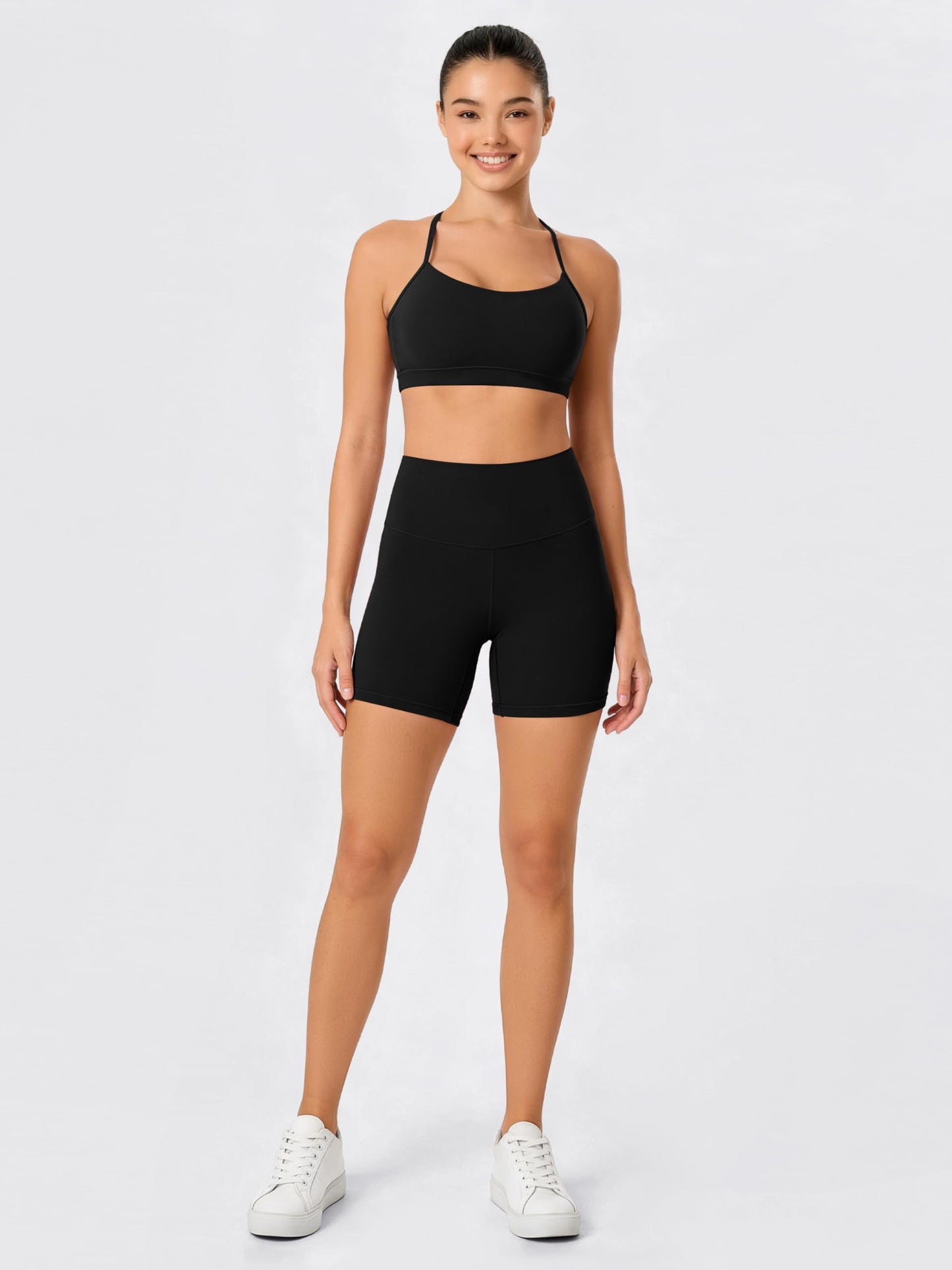 ODODOS Cloud Feeling Y Racerback Sports Bra for Women Wirefree Padded Strappy Yoga Bra, Black, X-Large